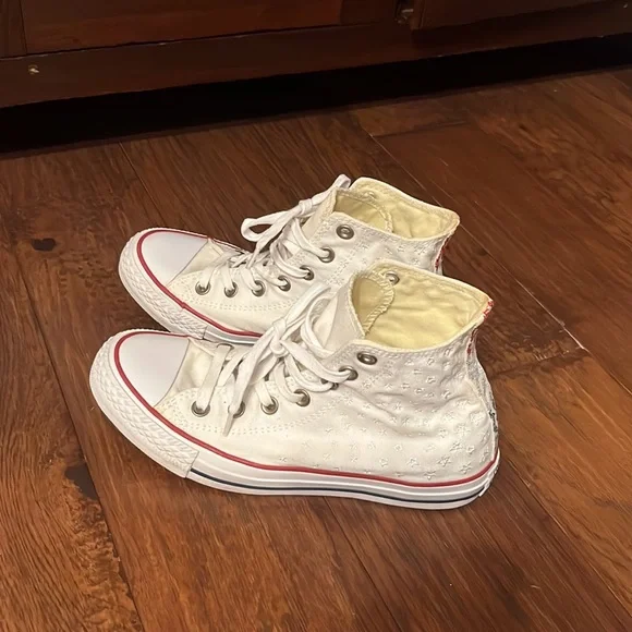 Converse Patriotic Embroidered Stars Red White Blue High Top - Picture 2 of 5